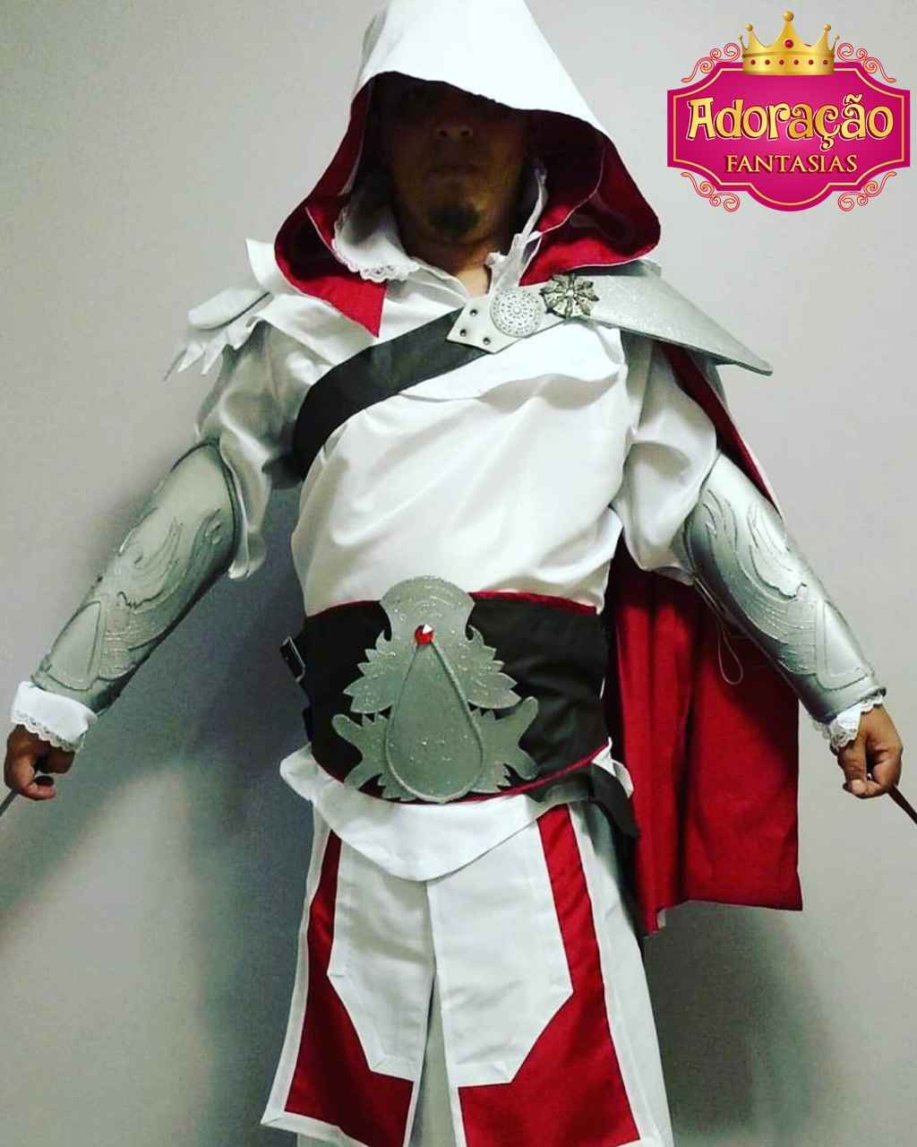 Fantasia Ezio Assassins Creed Masculina Luxo Cosplay